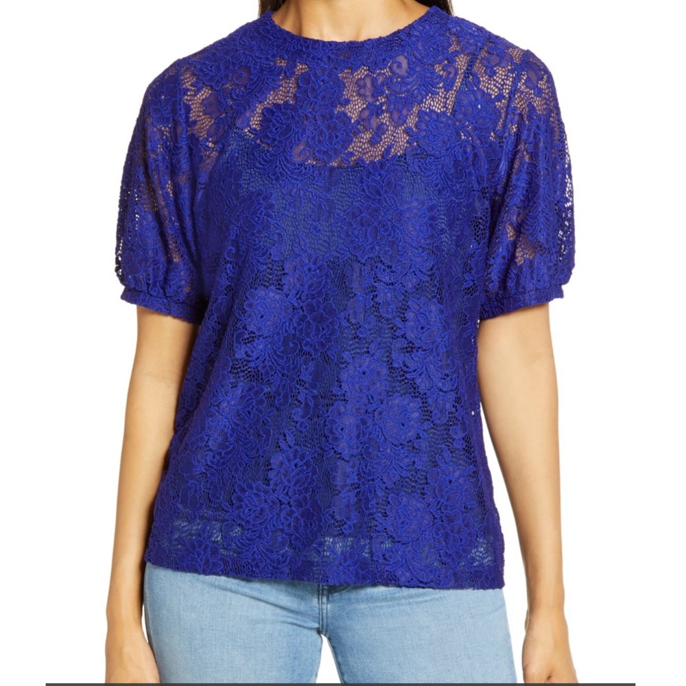 NWT Halogen Lace Blouse with Grosgrain Tie Back M